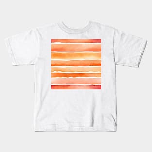 Orange peach watercolor stripes Kids T-Shirt